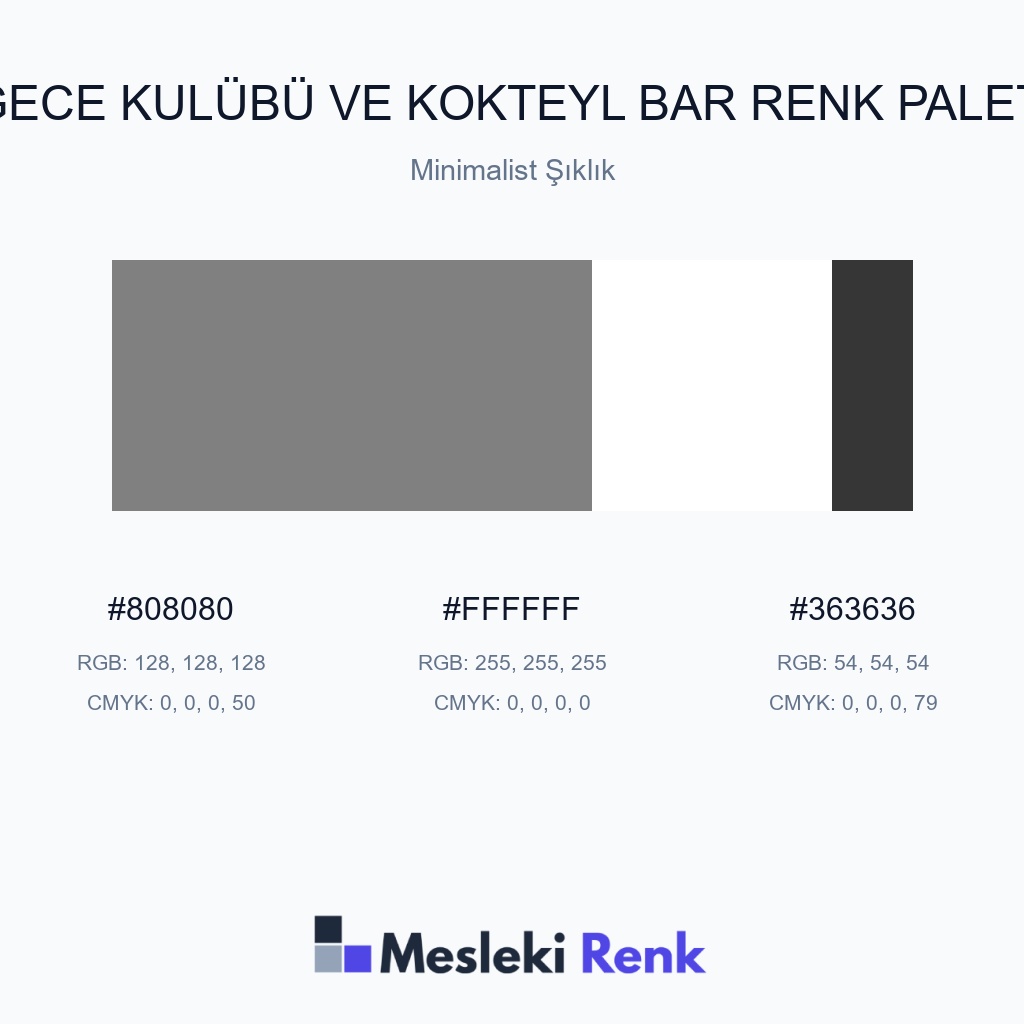 Gece Kulübü ve Kokteyl Bar Minimalist Şıklık Renk Paleti