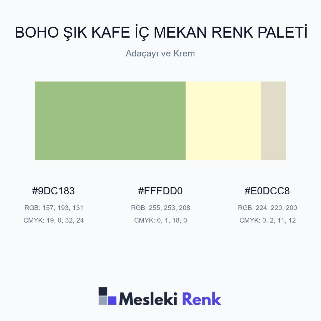 Boho Şık Kafe İç Mekan Adaçayı ve Krem Renk Paleti