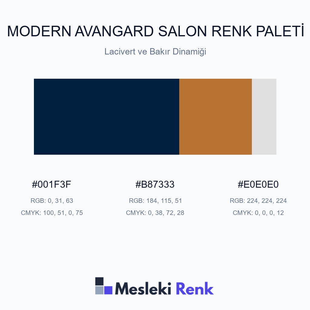 Modern Avangard Salon Lacivert ve Bakır Dinamiği Renk Paleti