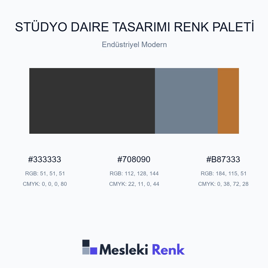 Stüdyo Daire Tasarımı Endüstriyel Modern Renk Paleti