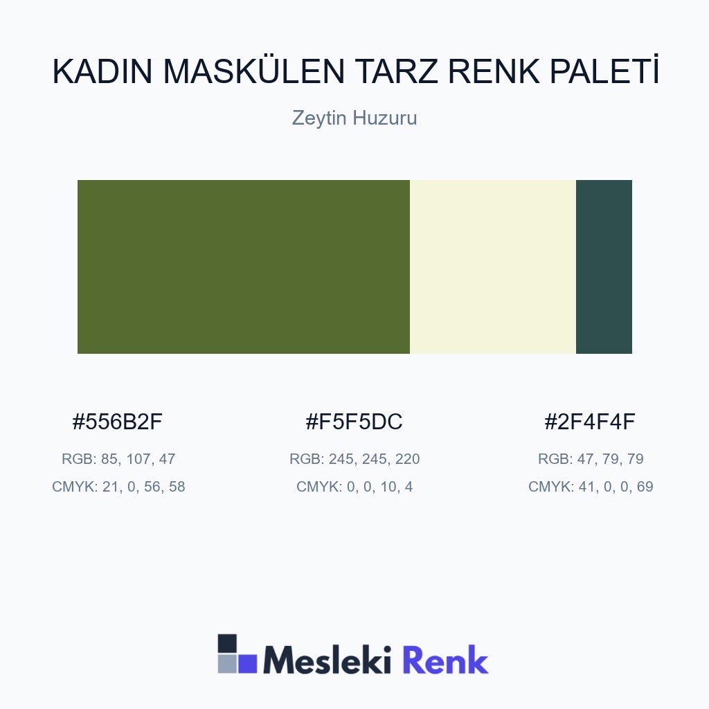 Kadın Maskülen Tarz Zeytin Huzuru Renk Paleti