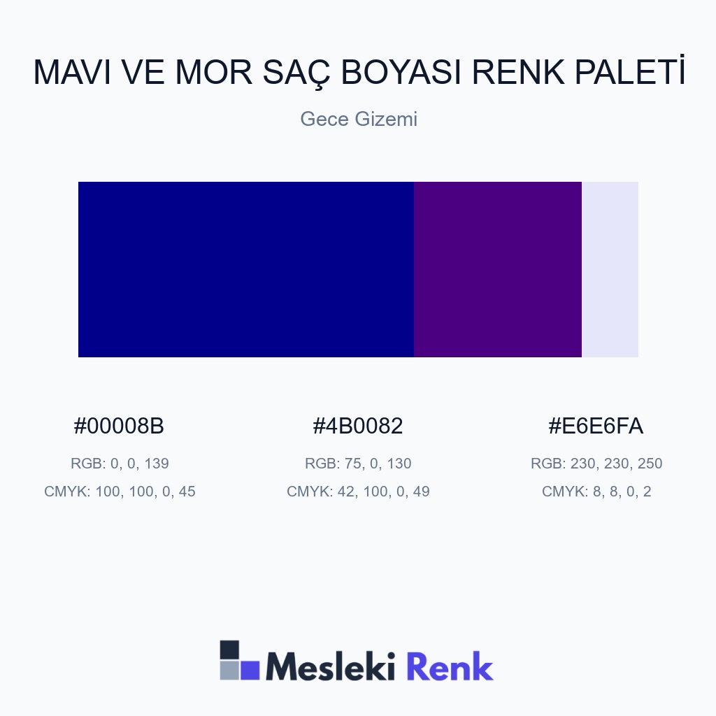 Mavi ve Mor Saç Boyası Gece Gizemi Renk Paleti