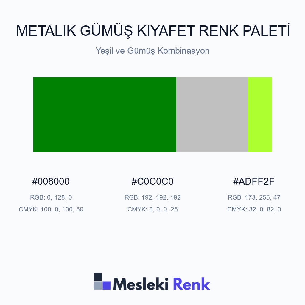 Metalik Gümüş Kıyafet Yeşil ve Gümüş Kombinasyon Renk Paleti