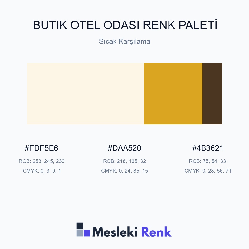 Butik Otel Odası Sıcak Karşılama Renk Paleti