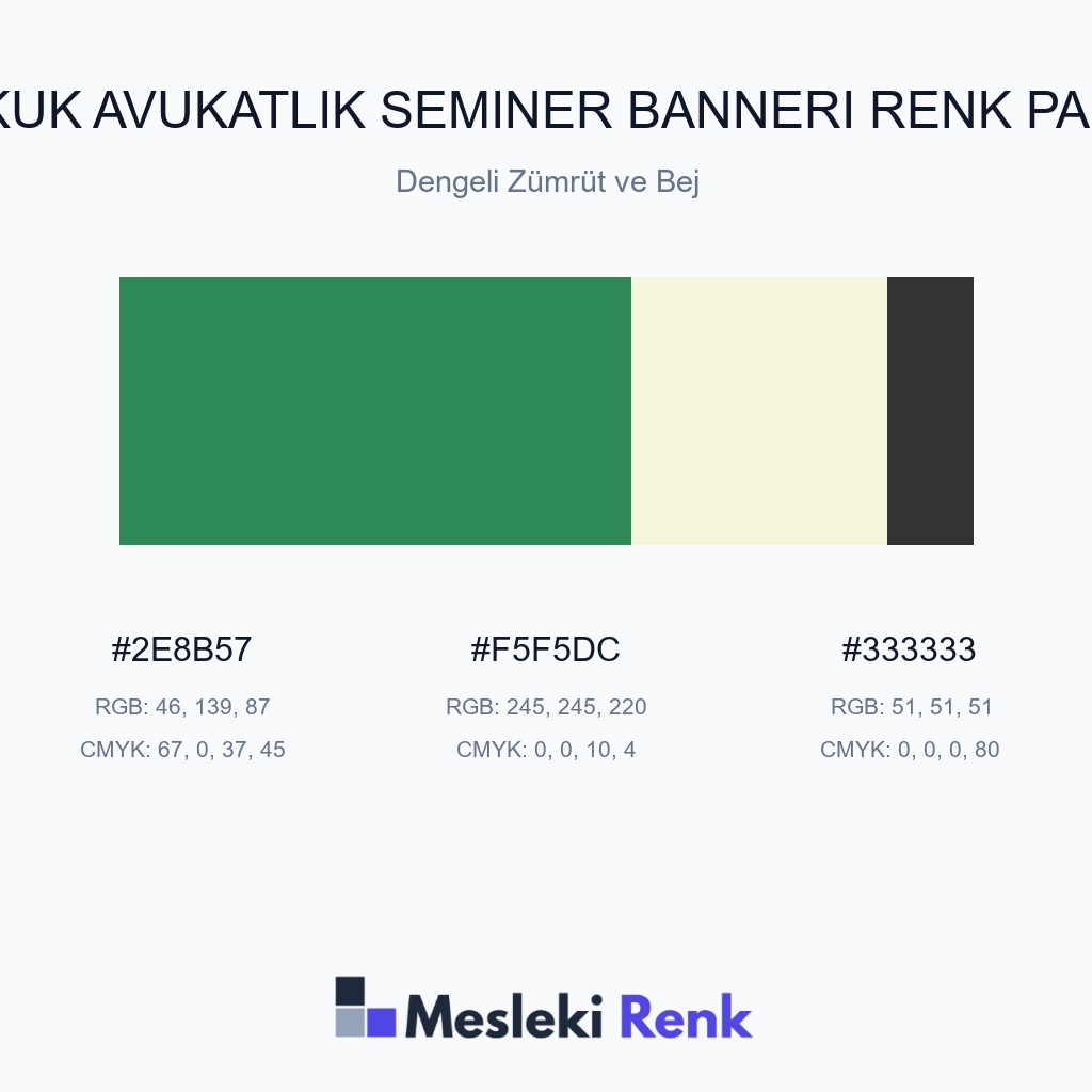 Hukuk Avukatlık Seminer Bannerı Dengeli Zümrüt ve Bej Renk Paleti