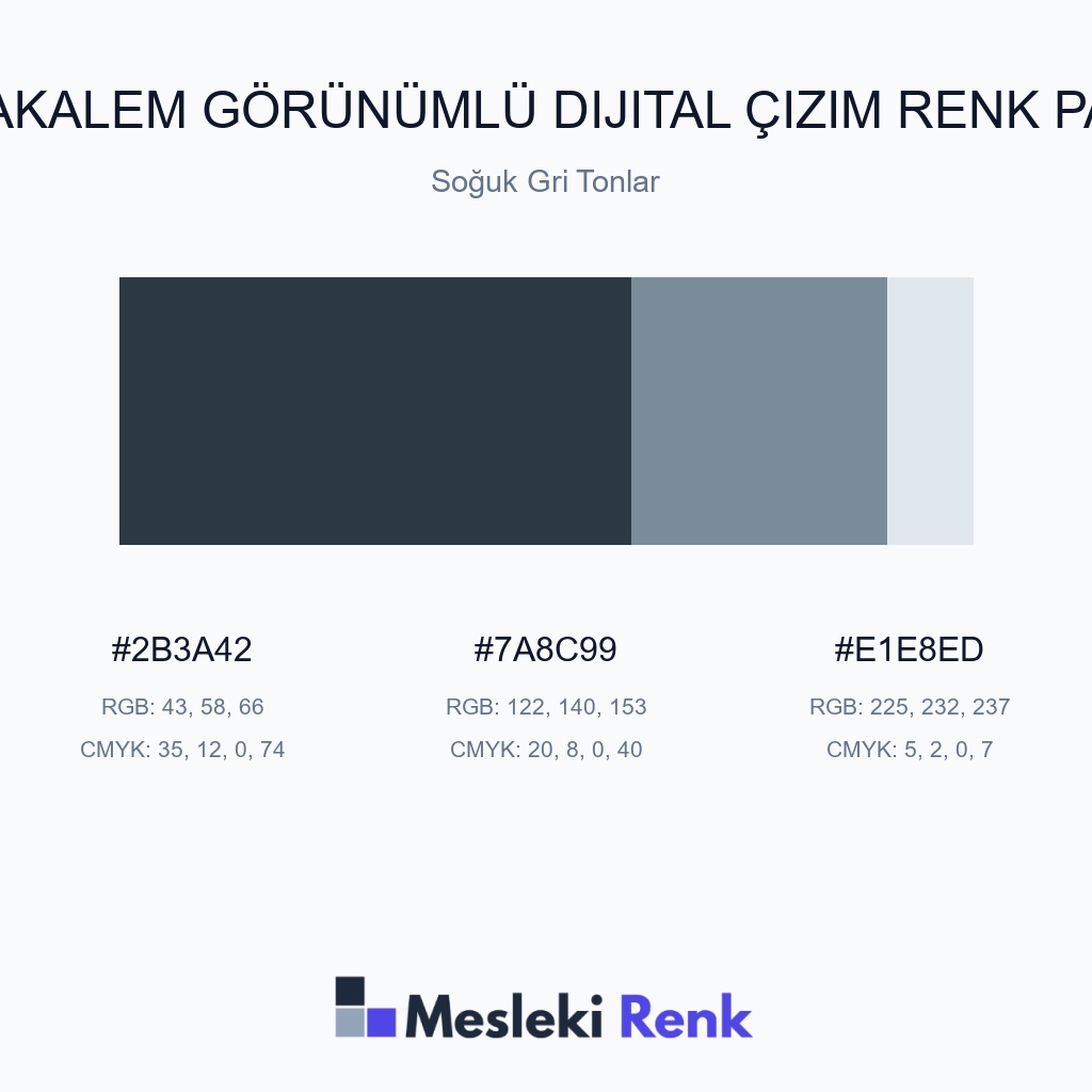 Karakalem Görünümlü Dijital Çizim Soğuk Gri Tonlar Renk Paleti