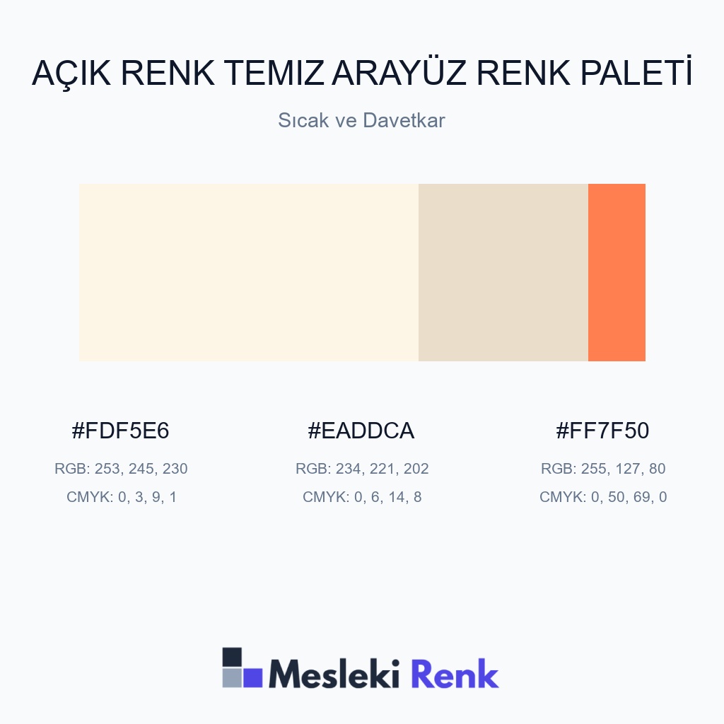 Açık Renk Temiz Arayüz Sıcak ve Davetkar Renk Paleti