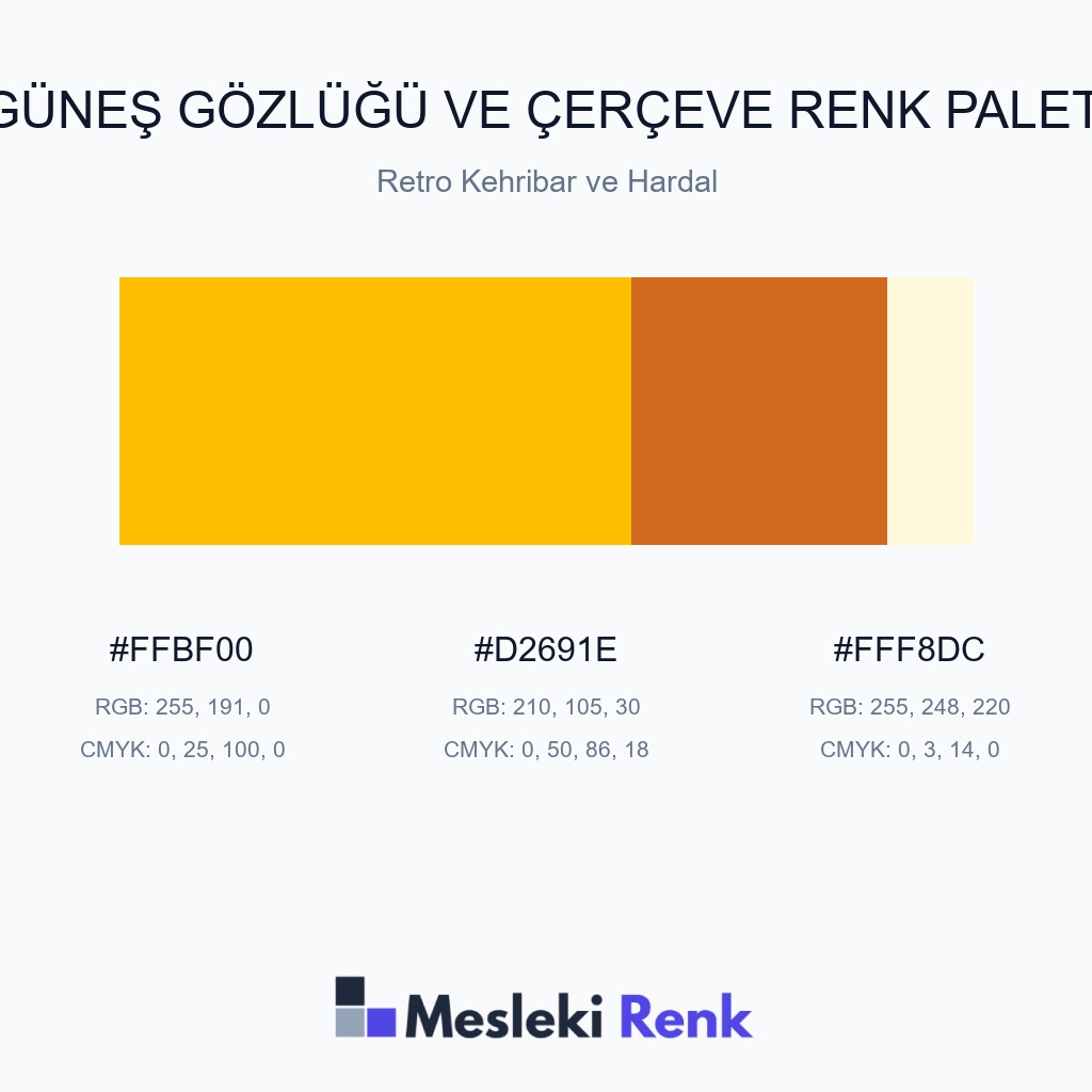 Güneş Gözlüğü ve Çerçeve Retro Kehribar ve Hardal Renk Paleti