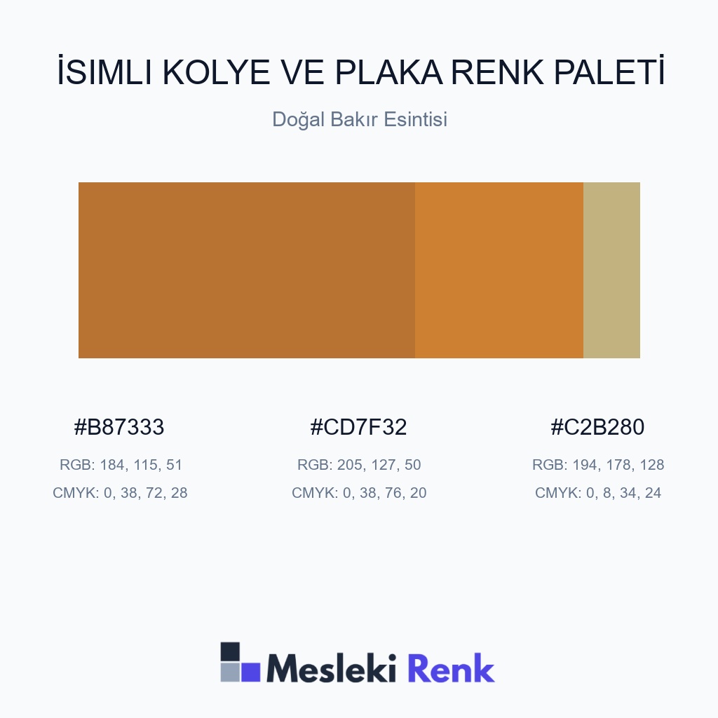 İsimli Kolye ve Plaka Doğal Bakır Esintisi Renk Paleti