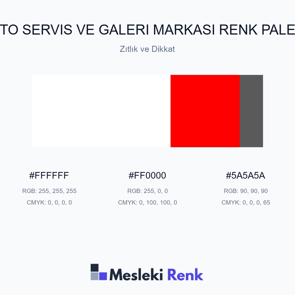 Oto Servis ve Galeri Markası Zıtlık ve Dikkat Renk Paleti