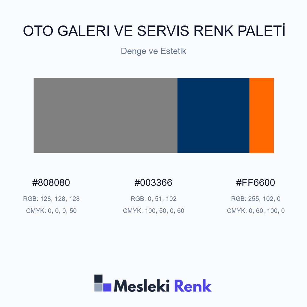 Oto Galeri ve Servis Denge ve Estetik Renk Paleti