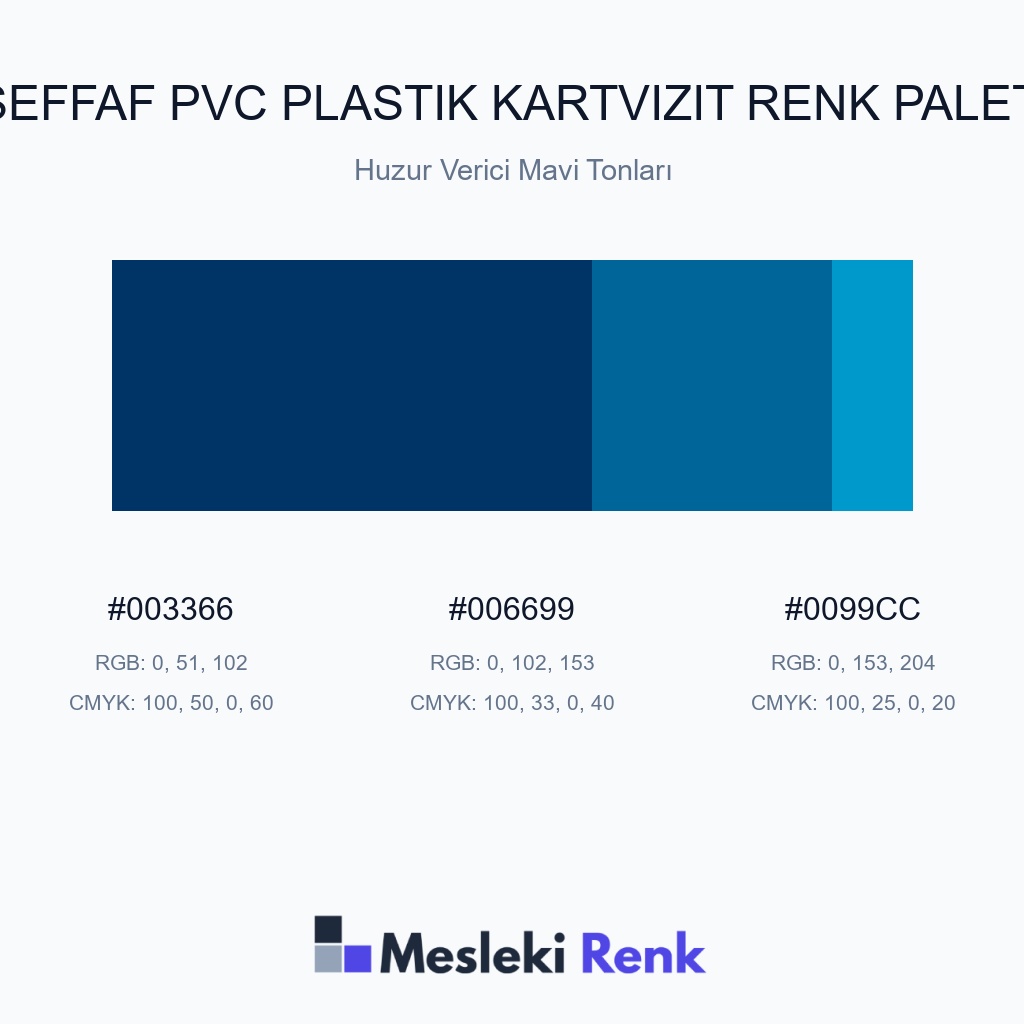 Şeffaf PVC Plastik Kartvizit Huzur Verici Mavi Tonları Renk Paleti