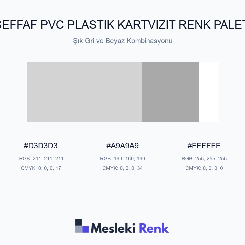 Şeffaf PVC Plastik Kartvizit Şık Gri ve Beyaz Kombinasyonu Renk Paleti