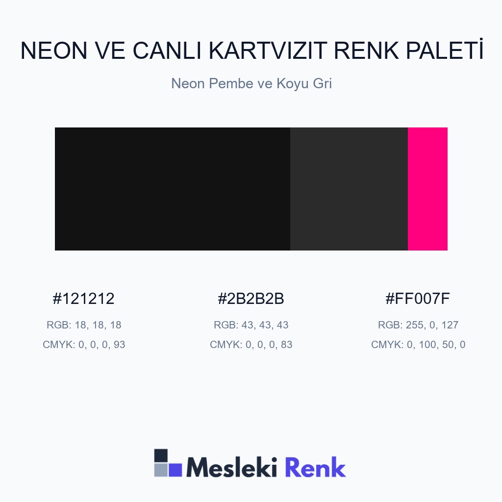Neon ve Canlı Kartvizit Neon Pembe ve Koyu Gri Renk Paleti