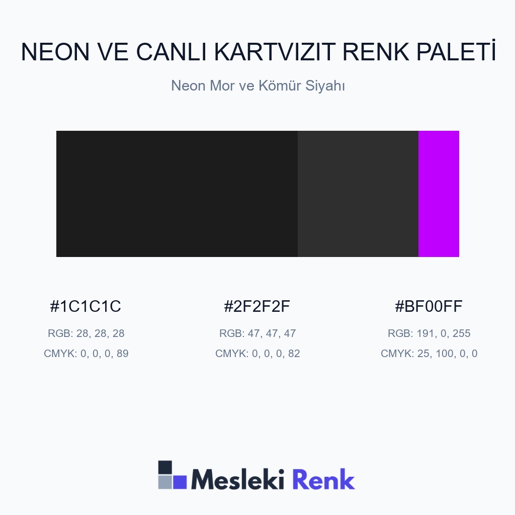 Neon ve Canlı Kartvizit Neon Mor ve Kömür Siyahı Renk Paleti
