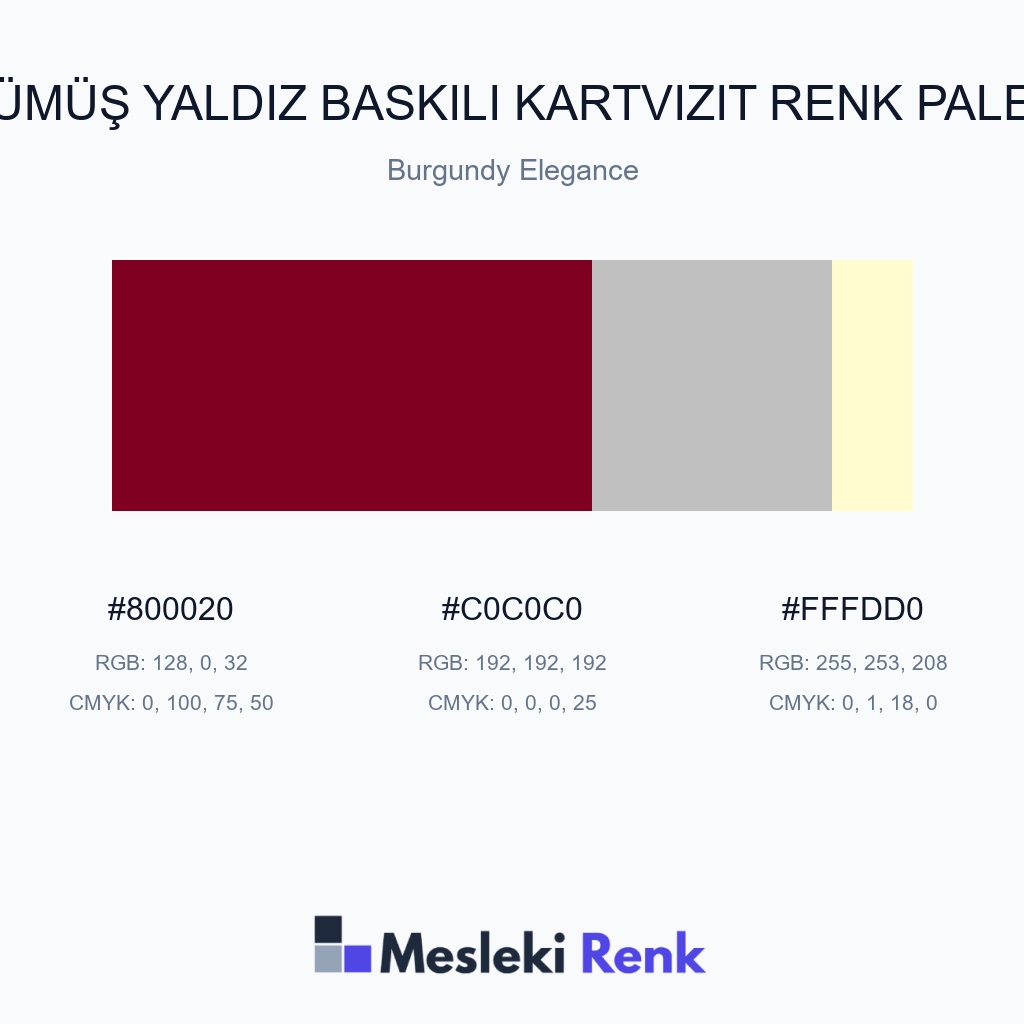 Gümüş Yaldız Baskılı Kartvizit Burgundy Elegance Renk Paleti