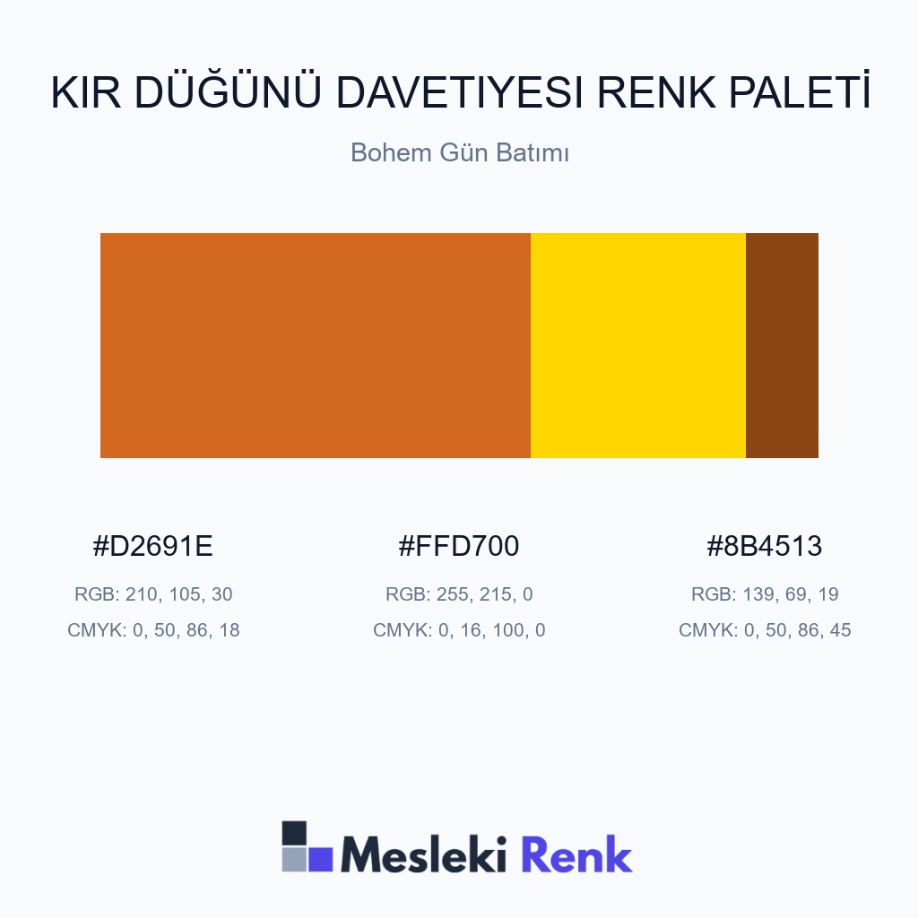 Kır Düğünü Davetiyesi Bohem Gün Batımı Renk Paleti