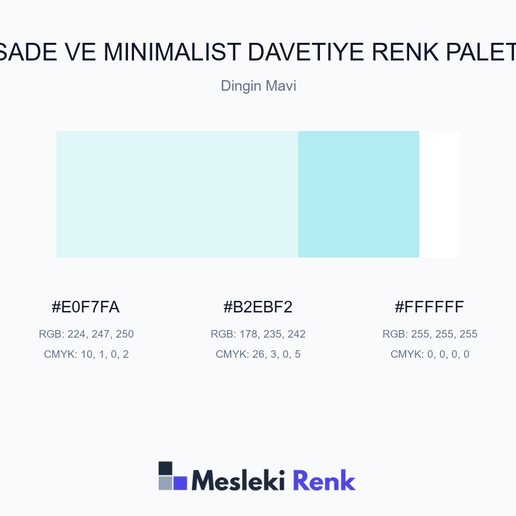 Sade ve Minimalist Davetiye Dingin Mavi Renk Paleti