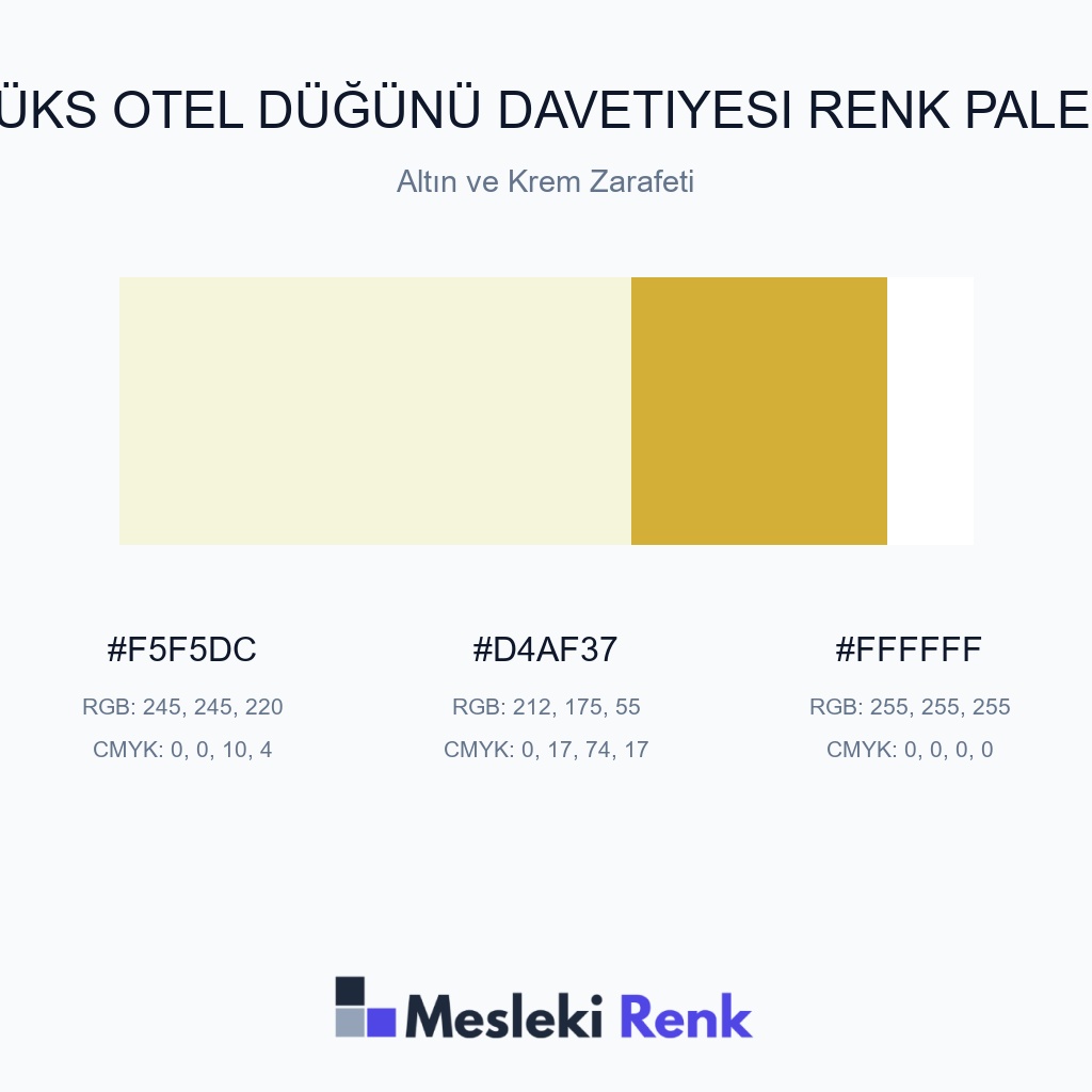 Lüks Otel Düğünü Davetiyesi Altın ve Krem Zarafeti Renk Paleti