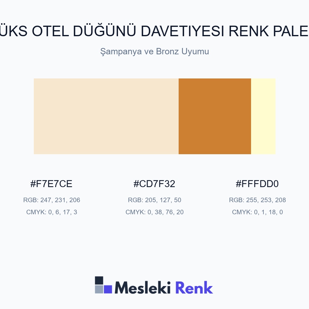 Lüks Otel Düğünü Davetiyesi Şampanya ve Bronz Uyumu Renk Paleti