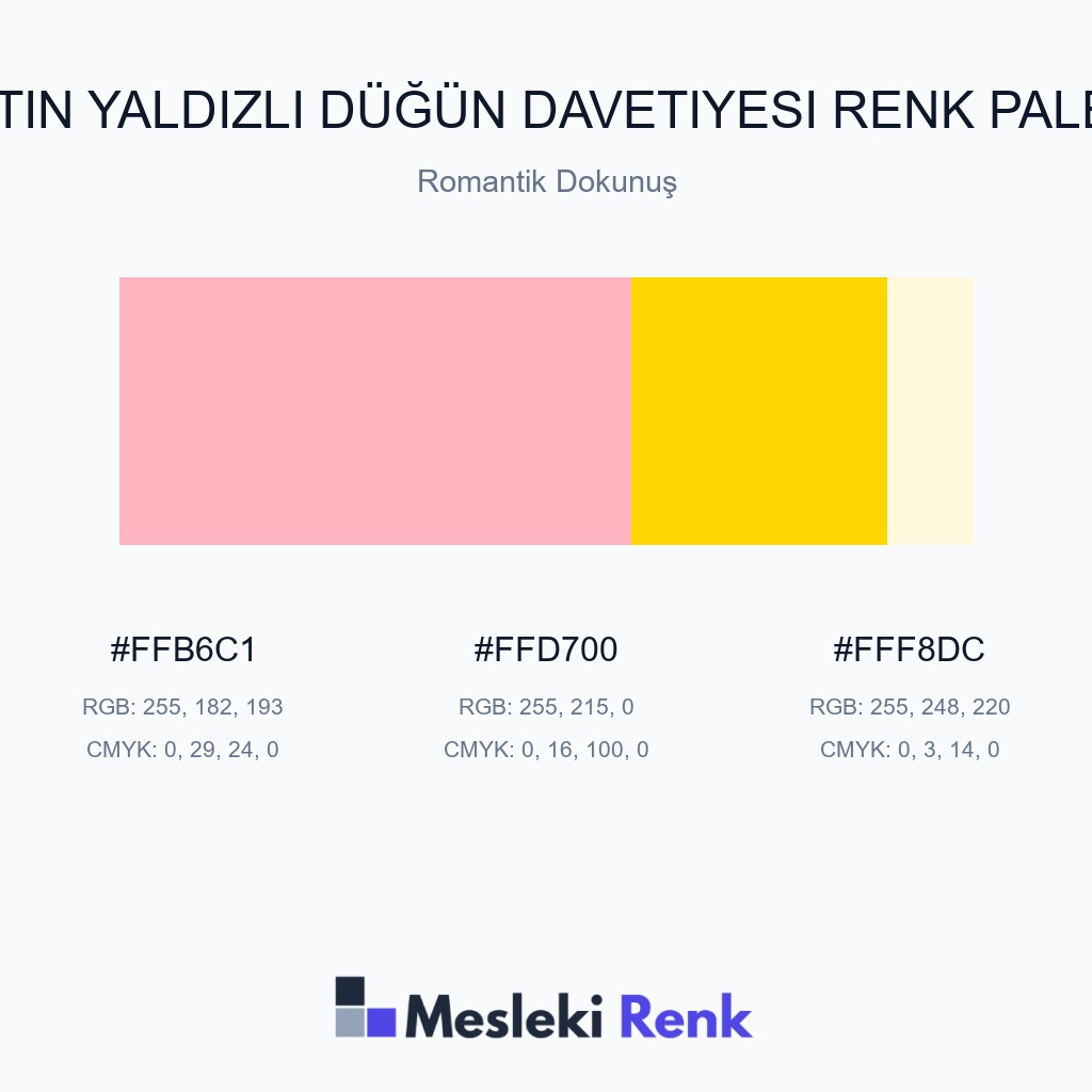 Altın Yaldızlı Düğün Davetiyesi Romantik Dokunuş Renk Paleti
