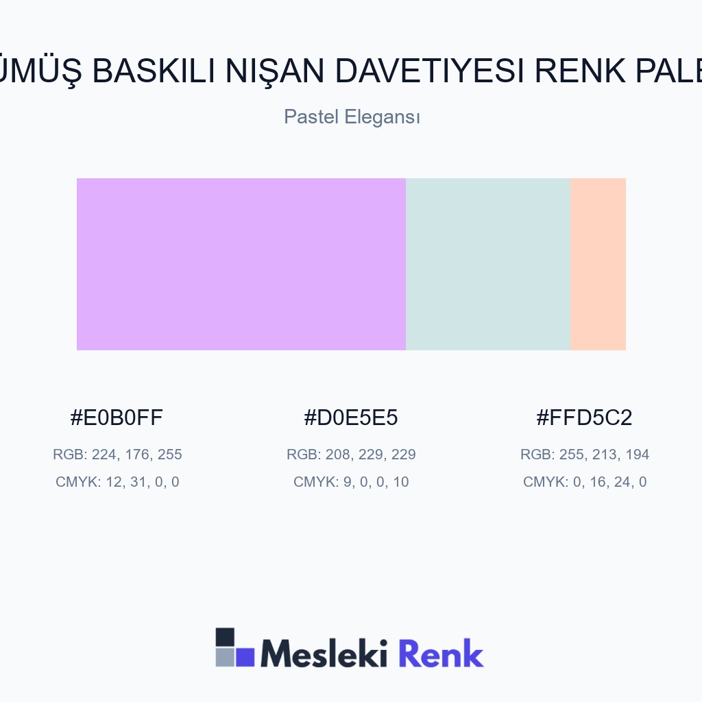 Gümüş Baskılı Nişan Davetiyesi Pastel Elegansı Renk Paleti