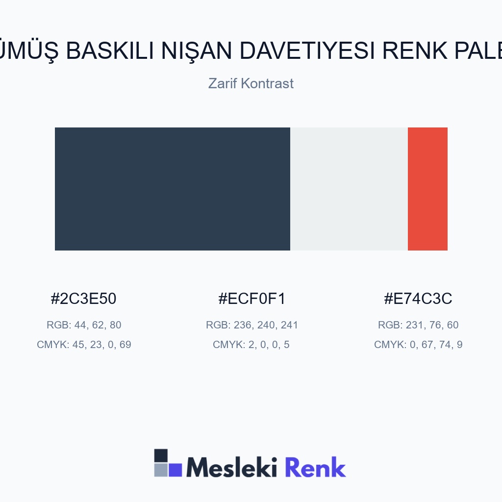 Gümüş Baskılı Nişan Davetiyesi Zarif Kontrast Renk Paleti