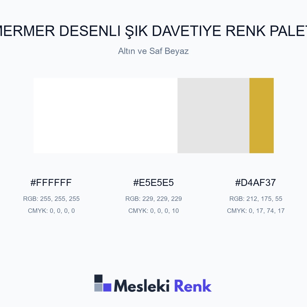 Mermer Desenli Şık Davetiye Altın ve Saf Beyaz Renk Paleti