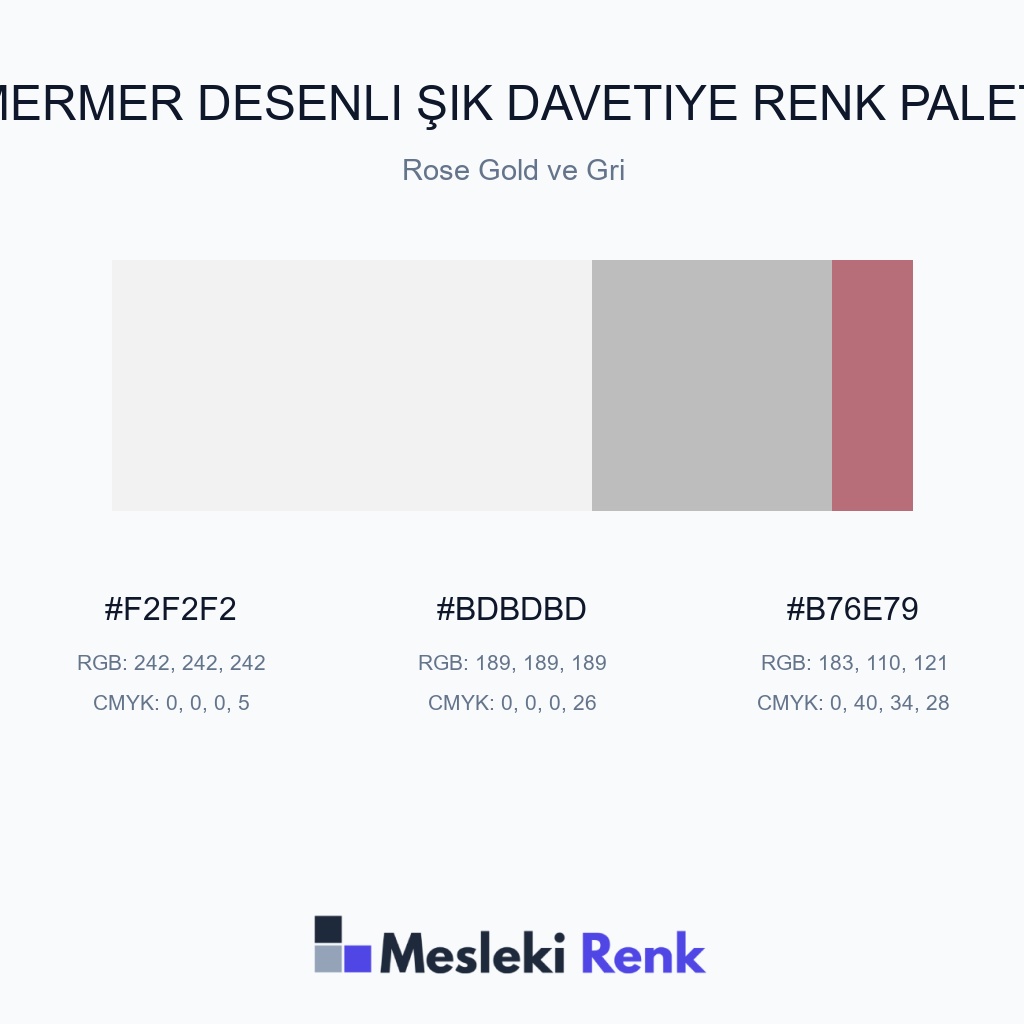Mermer Desenli Şık Davetiye Rose Gold ve Gri Renk Paleti