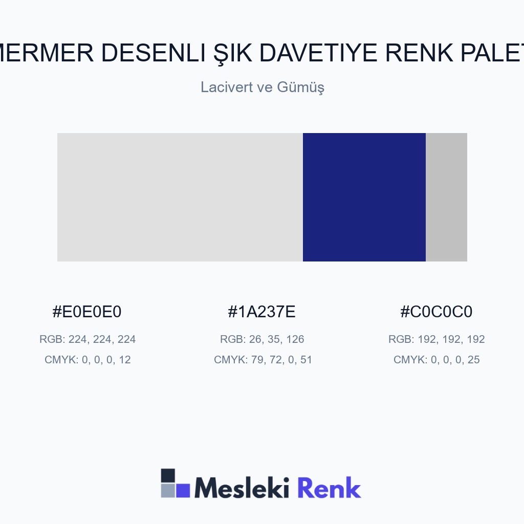 Mermer Desenli Şık Davetiye Lacivert ve Gümüş Renk Paleti