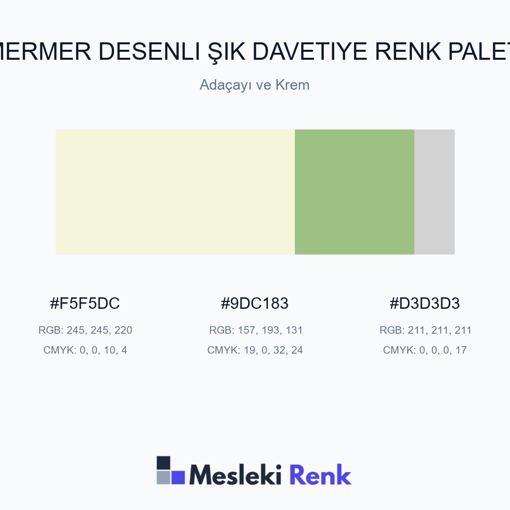Mermer Desenli Şık Davetiye Adaçayı ve Krem Renk Paleti