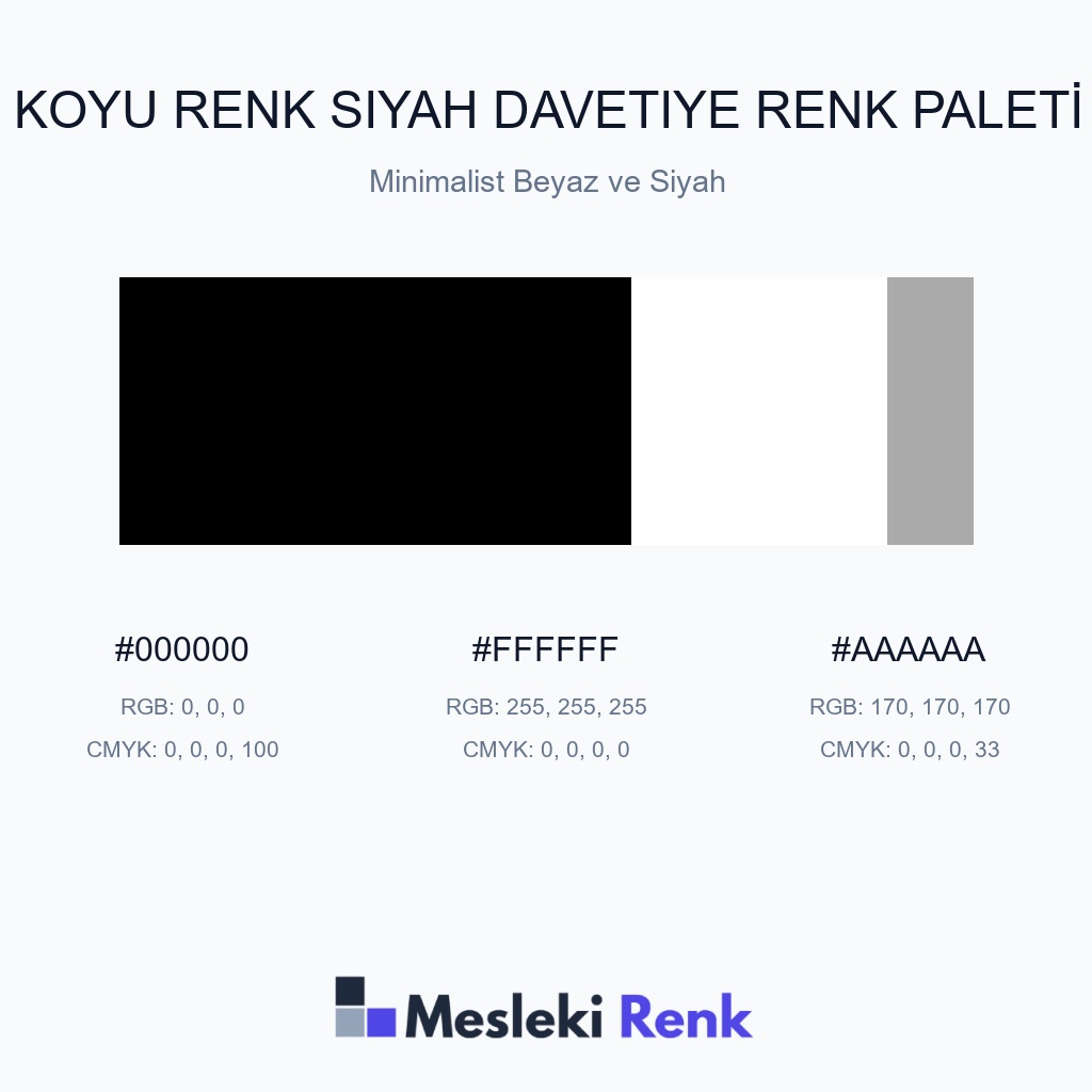 Koyu Renk Siyah Davetiye Minimalist Beyaz ve Siyah Renk Paleti