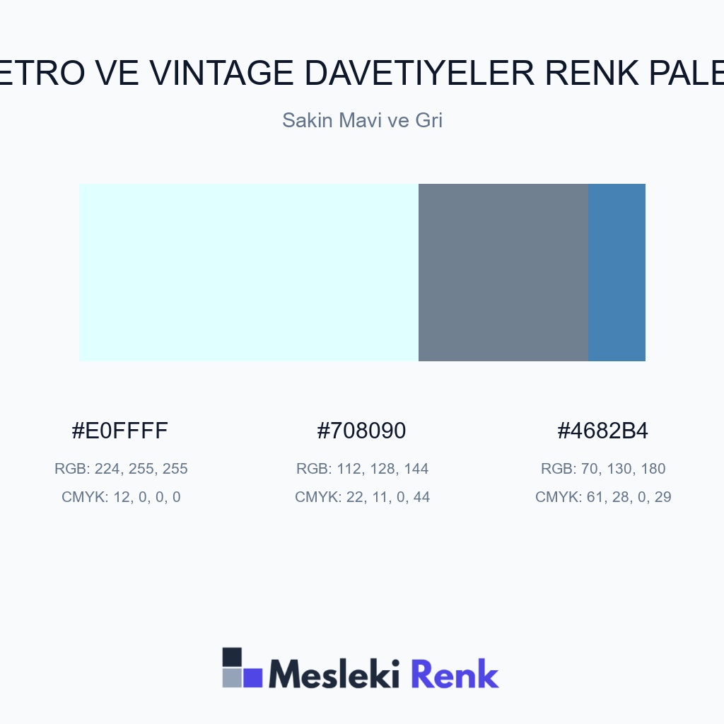 Retro ve Vintage Davetiyeler Sakin Mavi ve Gri Renk Paleti