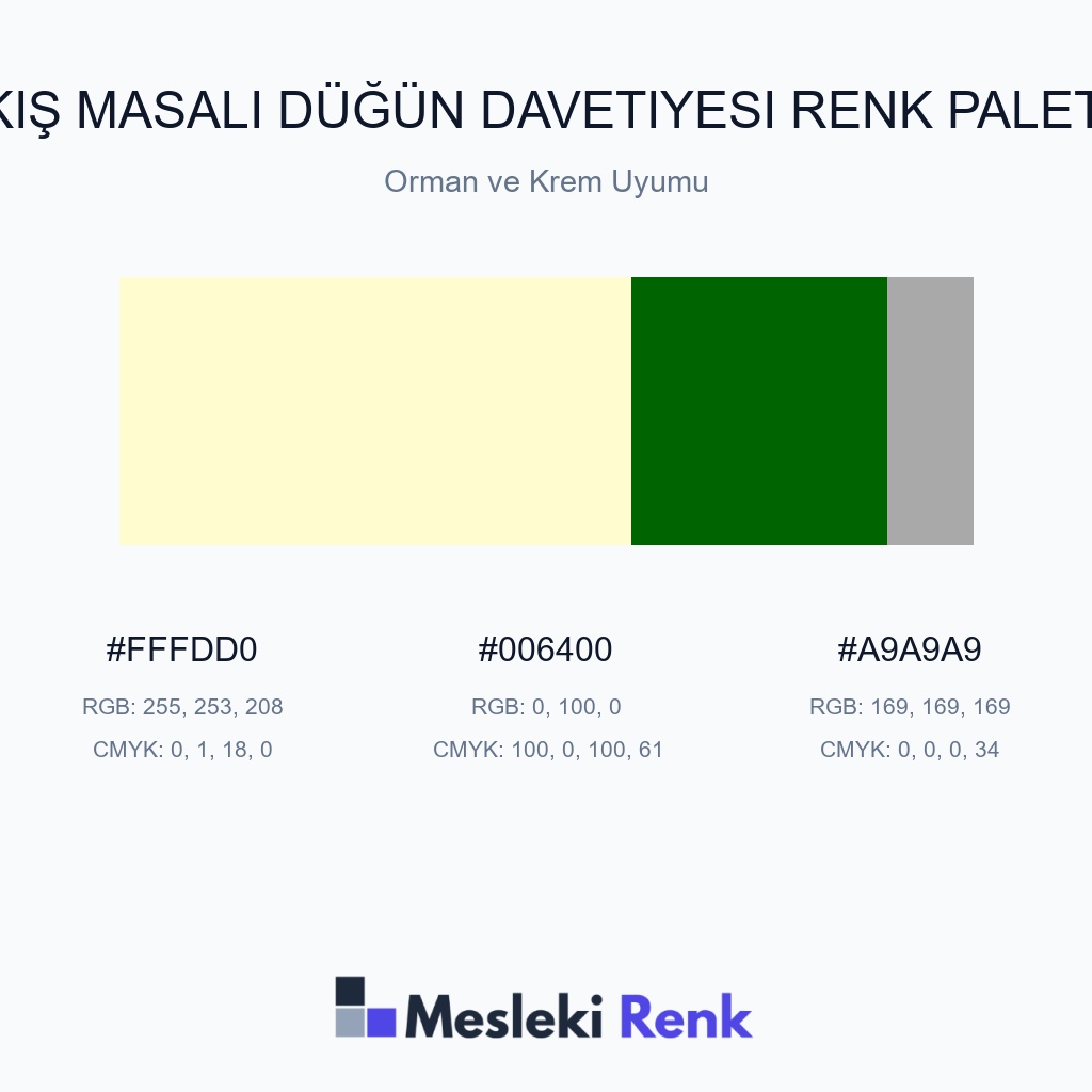 Kış Masalı Düğün Davetiyesi Orman ve Krem Uyumu Renk Paleti