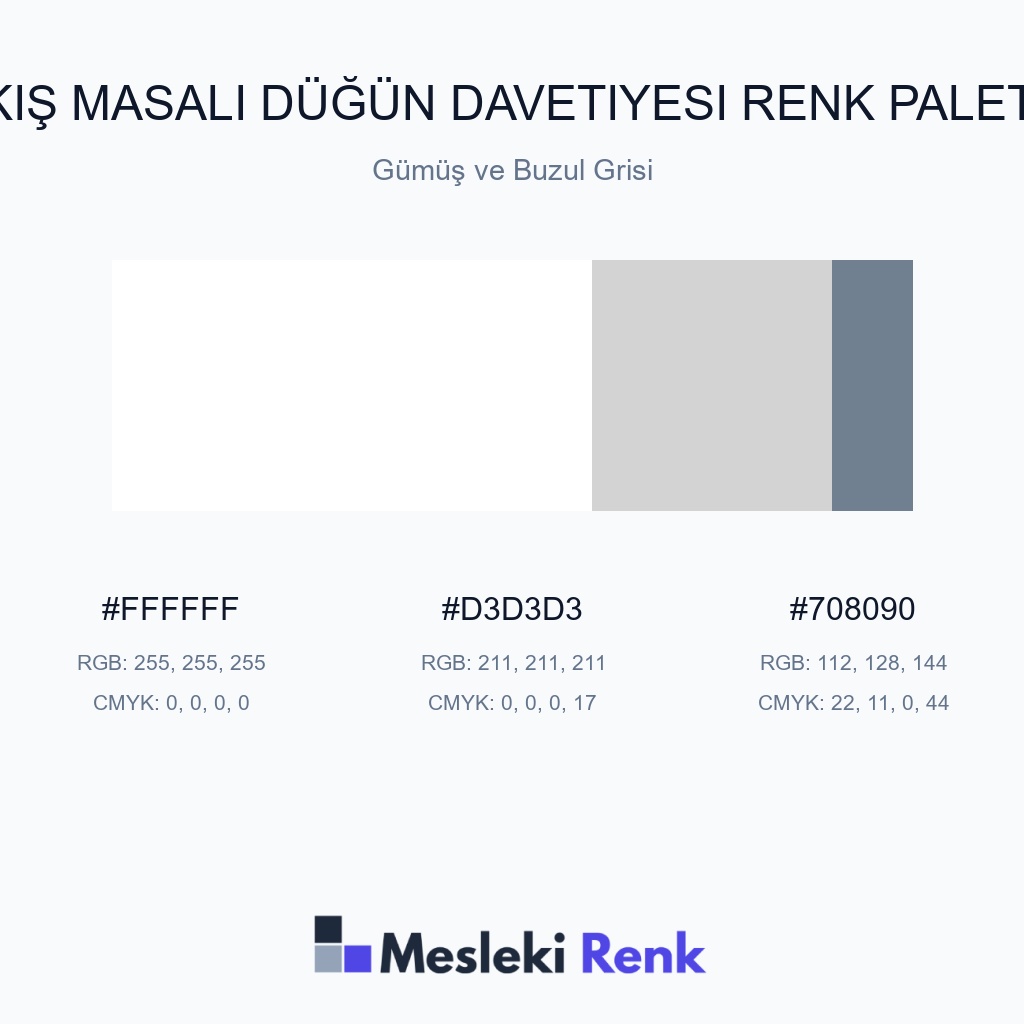 Kış Masalı Düğün Davetiyesi Gümüş ve Buzul Grisi Renk Paleti