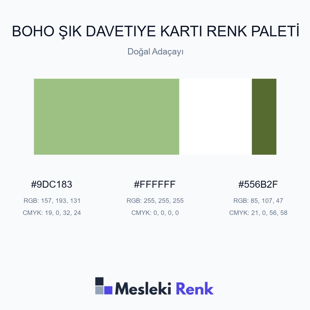 Boho Şık Davetiye Kartı Doğal Adaçayı Renk Paleti