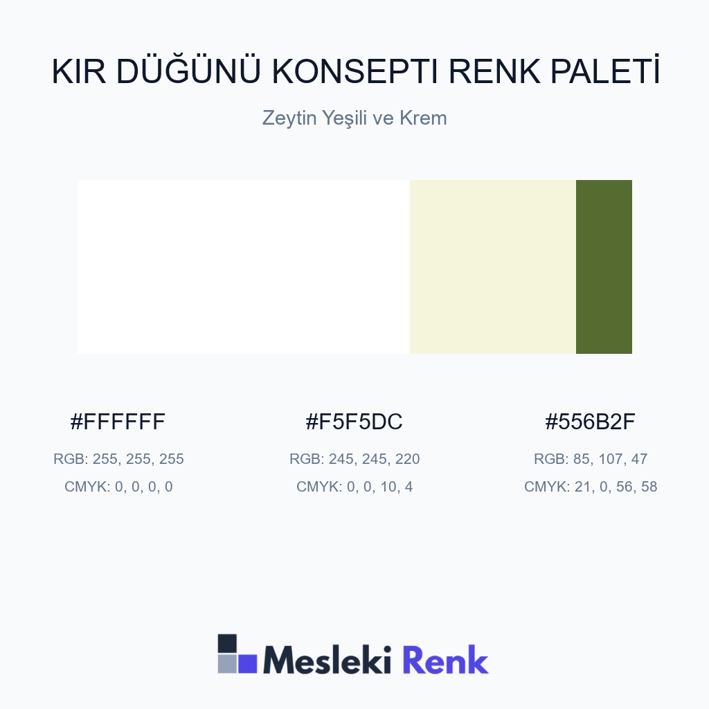 Kır Düğünü Konsepti Zeytin Yeşili ve Krem Renk Paleti