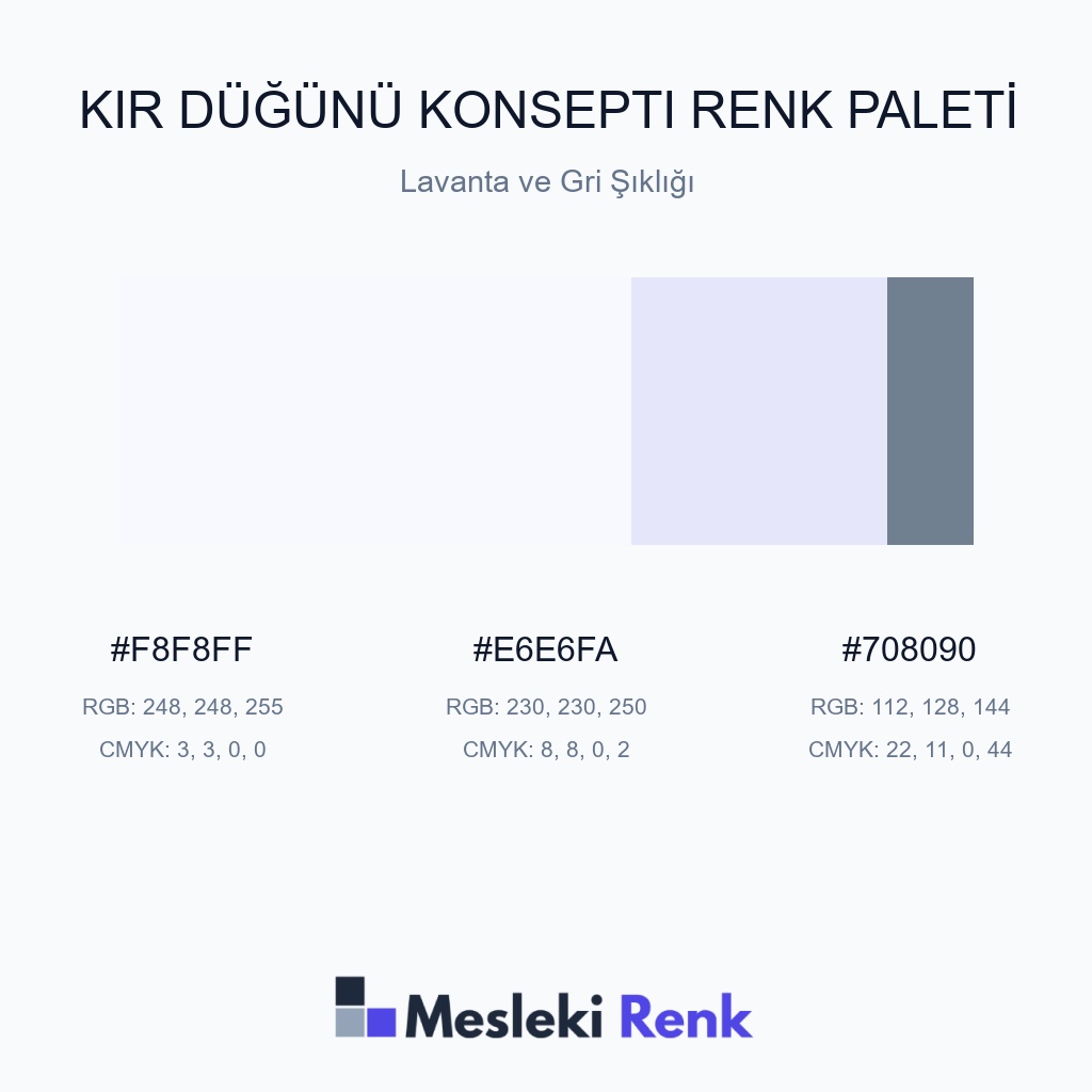 Kır Düğünü Konsepti Lavanta ve Gri Şıklığı Renk Paleti