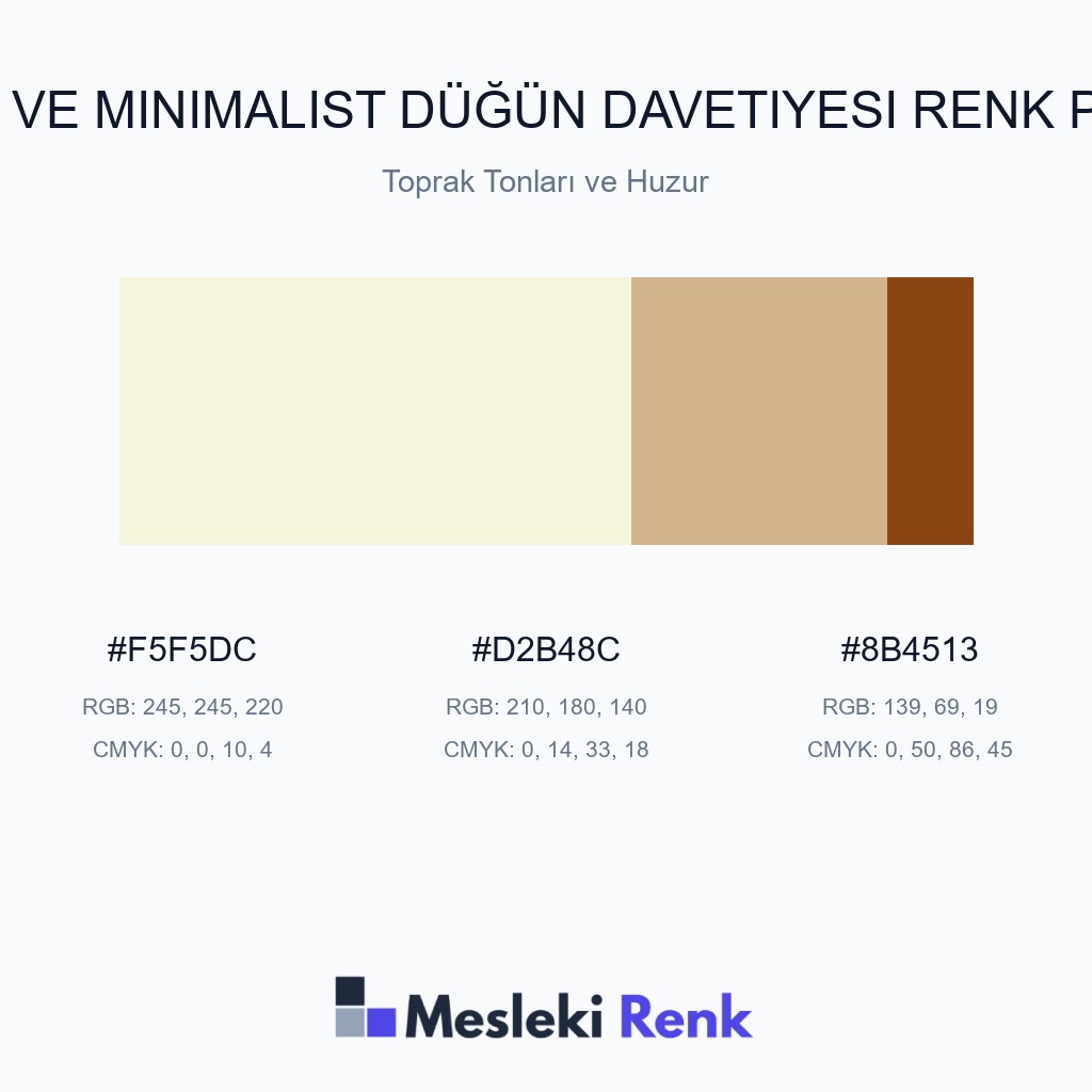 Sade ve Minimalist Düğün Davetiyesi Toprak Tonları ve Huzur Renk Paleti