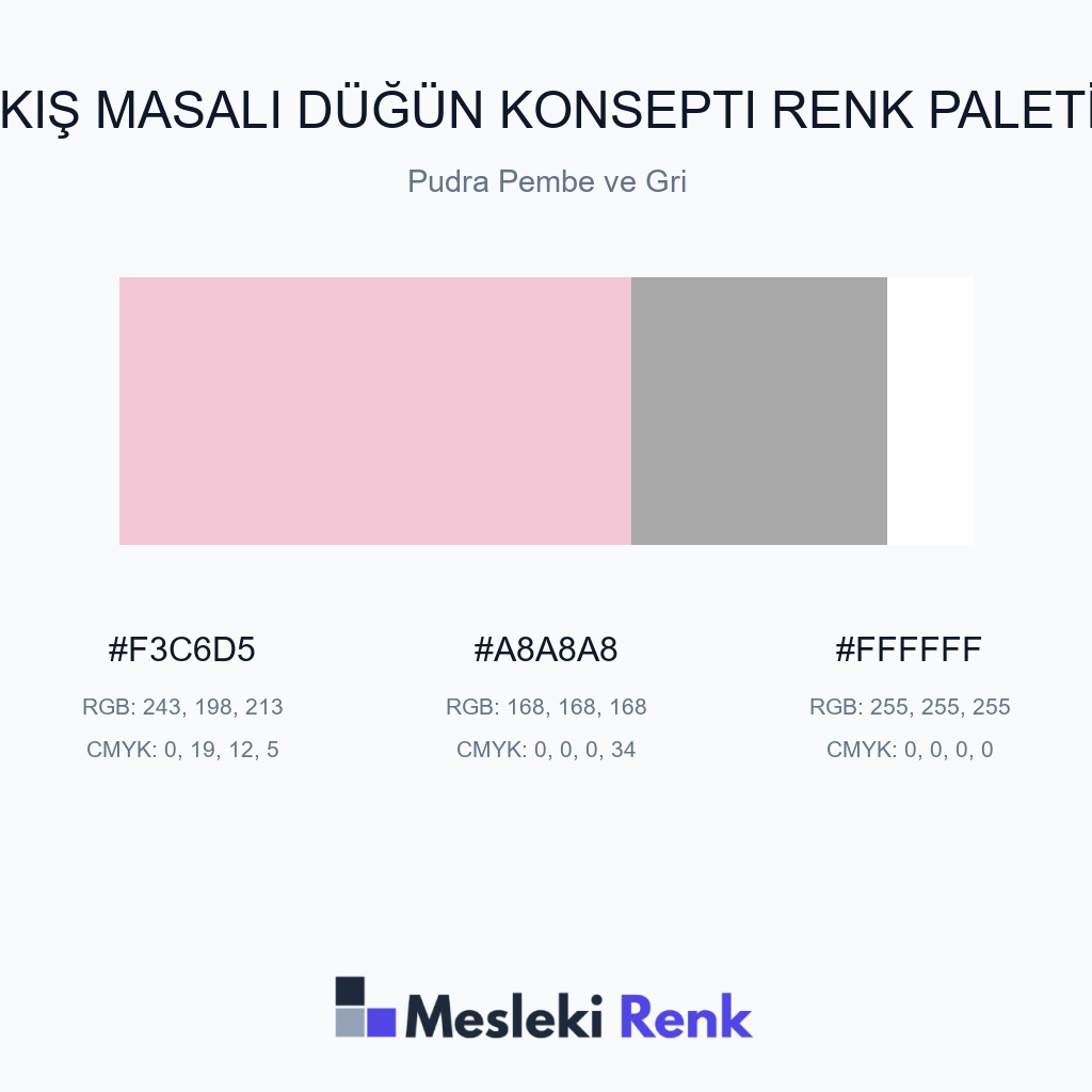 Kış Masalı Düğün Konsepti Pudra Pembe ve Gri Renk Paleti