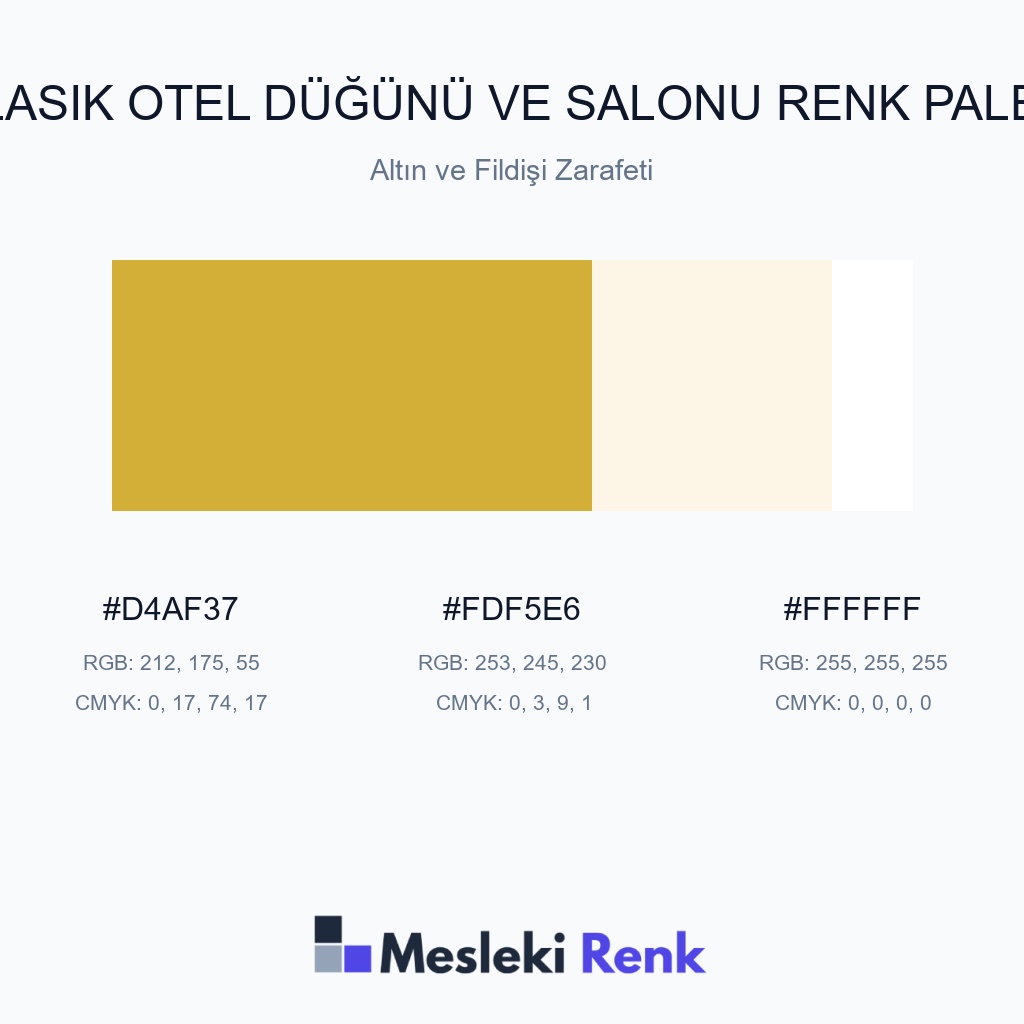 Klasik Otel Düğünü ve Salonu Altın ve Fildişi Zarafeti Renk Paleti