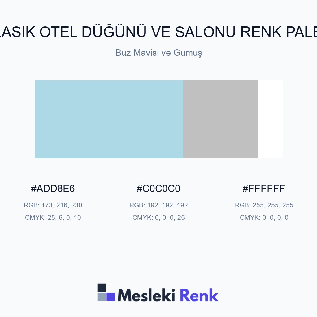 Klasik Otel Düğünü ve Salonu Buz Mavisi ve Gümüş Renk Paleti