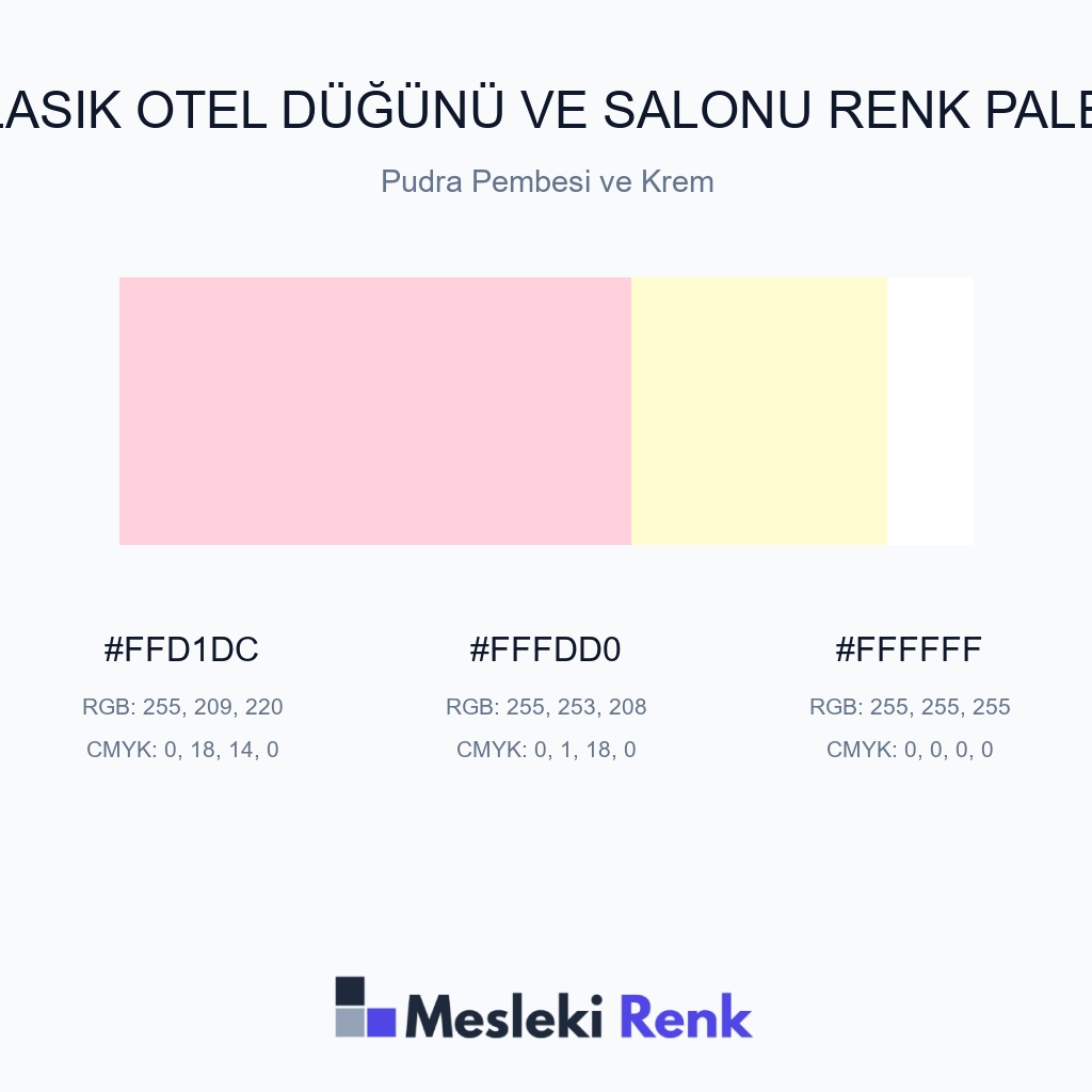 Klasik Otel Düğünü ve Salonu Pudra Pembesi ve Krem Renk Paleti