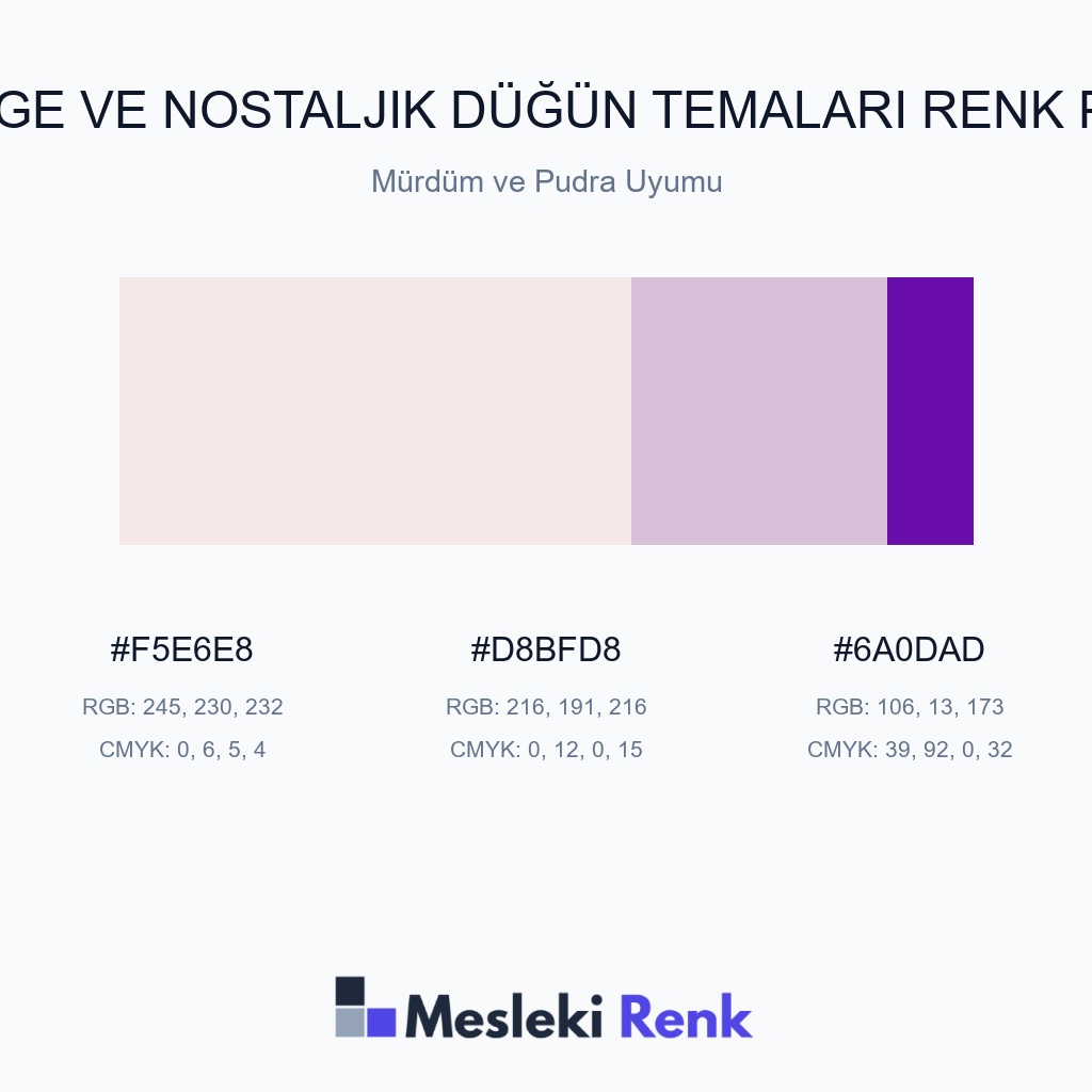 Vintage ve Nostaljik Düğün Temaları Mürdüm ve Pudra Uyumu Renk Paleti