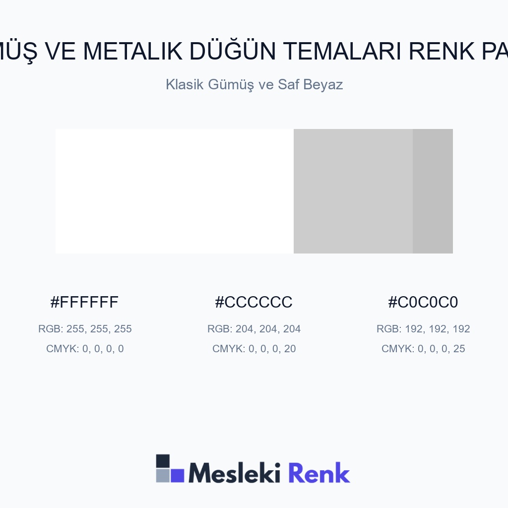 Gümüş ve Metalik Düğün Temaları Klasik Gümüş ve Saf Beyaz Renk Paleti