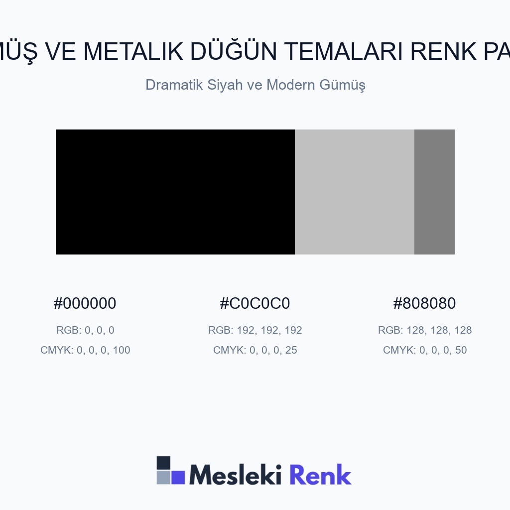 Gümüş ve Metalik Düğün Temaları Dramatik Siyah ve Modern Gümüş Renk Paleti
