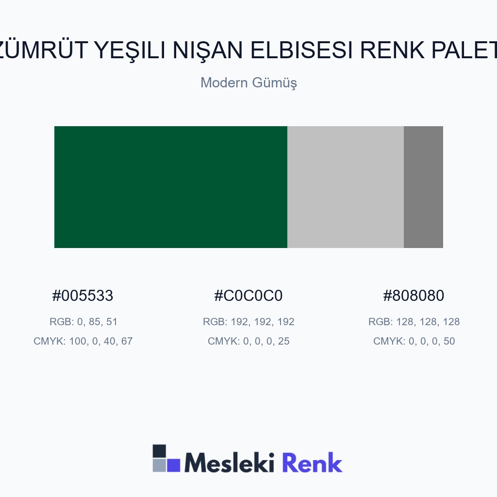 Zümrüt Yeşili Nişan Elbisesi Modern Gümüş Renk Paleti