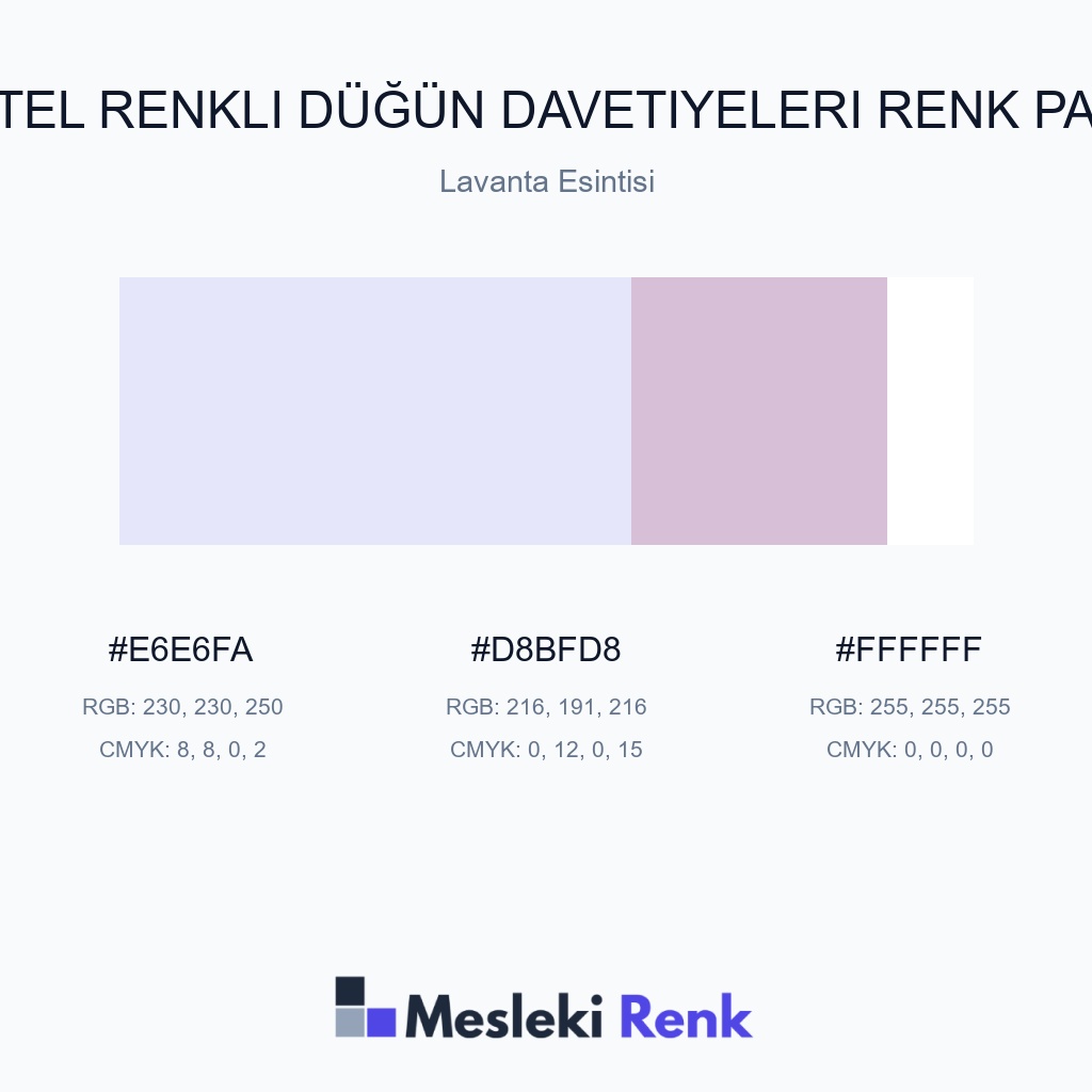 Pastel Renkli Düğün Davetiyeleri Lavanta Esintisi Renk Paleti