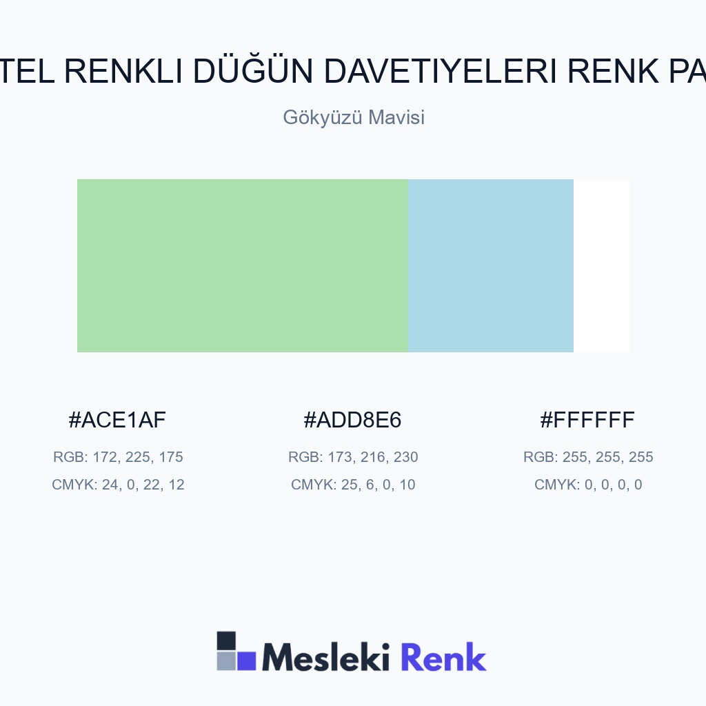 Pastel Renkli Düğün Davetiyeleri Gökyüzü Mavisi Renk Paleti