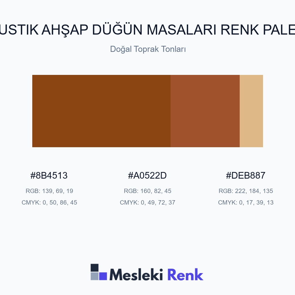 Rustik Ahşap Düğün Masaları Doğal Toprak Tonları Renk Paleti